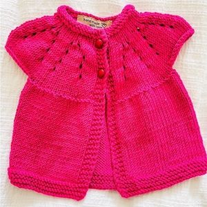 Pink Short Sleeve Lace Knit Baby Sweater